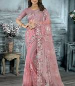 Light pink color resham codding sequence embroidered stylish saree with un-stitched blouse