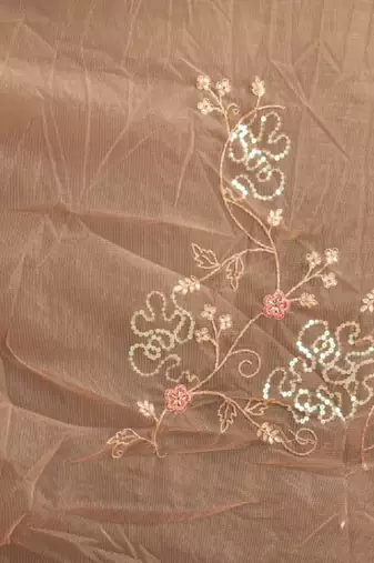 Orange color resham codding sequence embroidered stylish saree with un-stitched blouse
