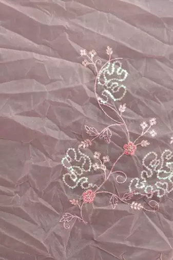 Light pink color resham codding sequence embroidered stylish saree with un-stitched blouse