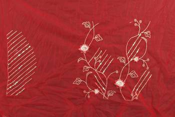 Red color resham codding sequence embroidered stylish saree with un-stitched blouse 3