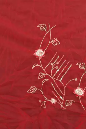 Red color resham codding sequence embroidered stylish saree with un-stitched blouse