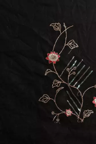 Black color resham codding sequence embroidered stylish saree with un-stitched blouse
