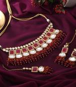 Maroon color back side meena work kundan necklace set