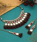 Rani & green color back side meena work kundan necklace set