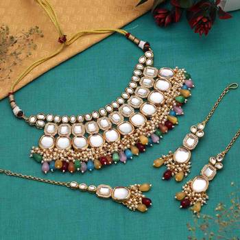 Multi color back side meena work kundan necklace set 1