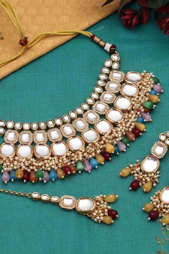 Multi color back side meena work kundan necklace set