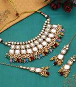 Multi color back side meena work kundan necklace set