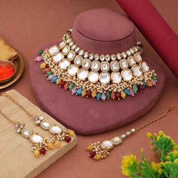 Multi color back side meena work kundan necklace set 2