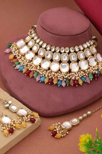Multi color back side meena work kundan necklace set