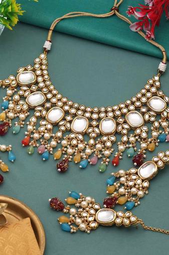 Multi color back side meena work kundan necklace set