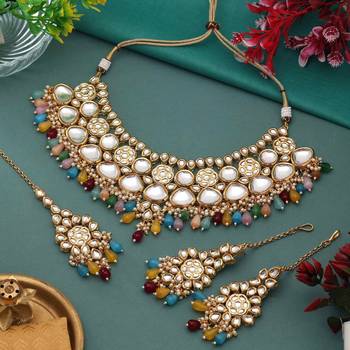 Multi color back side meena work kundan necklace set 1