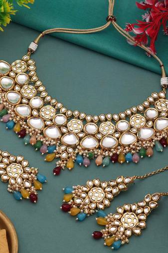 Multi color back side meena work kundan necklace set