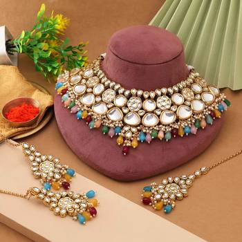 Multi color back side meena work kundan necklace set 2