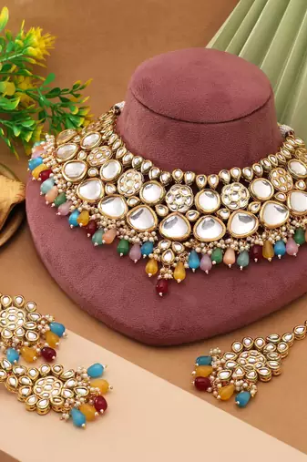 Multi color back side meena work kundan necklace set