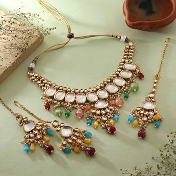 Multi color back side meena work kundan necklace set 1