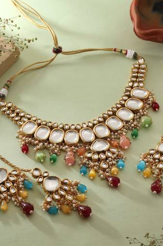 Multi color back side meena work kundan necklace set