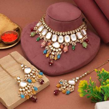 Multi color back side meena work kundan necklace set 2