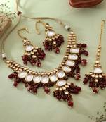 Maroon color back side meena work kundan necklace set