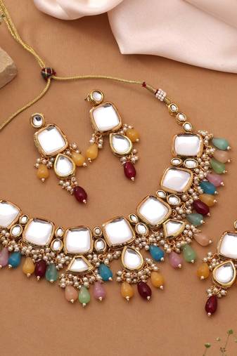 Multi color back side meena work kundan necklace set