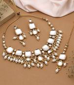 White color back side meena work kundan necklace set
