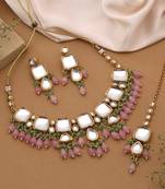 Pink color back side meena work kundan necklace set
