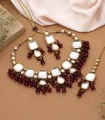 Maroon color back side meena work kundan necklace set