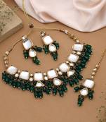 Green color back side meena work kundan necklace set