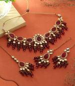 Maroon color kundan necklace set
