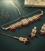 Maroon color choker back side meena work kundan necklace set