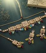 Multi color choker back side meena work kundan necklace set
