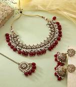 Maroon color kundan necklace set