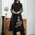 Floral embroidered black v-neck pure cotton kurta with trouser