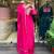 Floral embroidered pink round neck pure cotton kurta with trouser & dupatta set