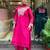Floral embroidered pink round neck pure cotton kurta with trouser & dupatta set