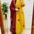 Floral embroidered yellow round neck pure cotton kurta with trouser & dupatta set