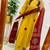 Floral embroidered yellow round neck pure cotton kurta with trouser & dupatta set