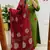 Floral embroidered green round neck  cotton kurta with trouser & dupatta set