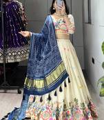 Neavy-Blue Color Rich Embroidery Work  Cotton Lehenga With Fully Stitched Blouse
