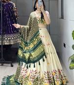 Green Color Rich Embroidery Work Cotton Lehenga With Fully Stitched Blouse