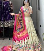 Pink Color Rich Embroidery Work Cotton Lehenga With Fully Stitched Blouse
