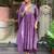 Floral embroidered purple v neck pure cotton kurta with trouser & dupatta set