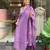 Floral embroidered purple v neck pure cotton kurta with trouser & dupatta set