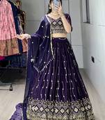 Purple Color  Beads Embroidery Work With Sequence Fendy Satin Lehenga With Un-Stitched Blouse