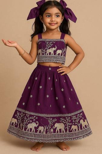 Wine soft pure cosmos with embroidery pavadai set