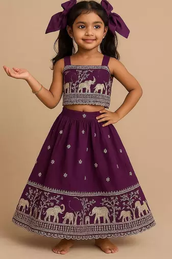 Wine soft pure cosmos with embroidery pavadai set