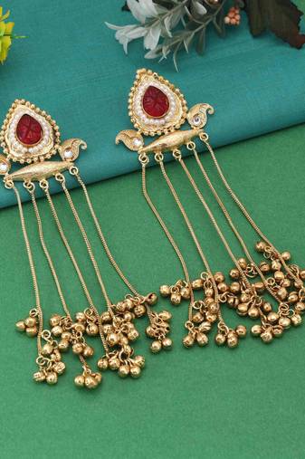 Maroon color long kasmiri earrings