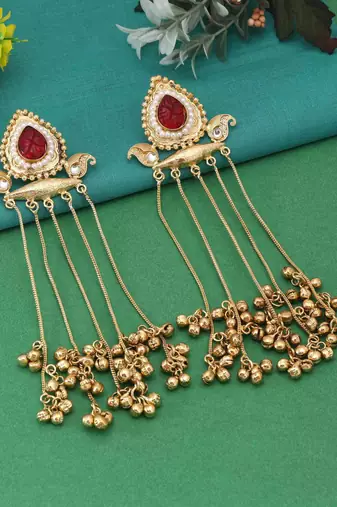 Maroon color long kasmiri earrings
