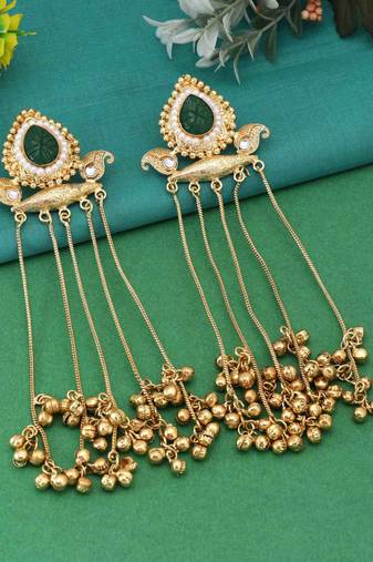 Green color long kasmiri earrings