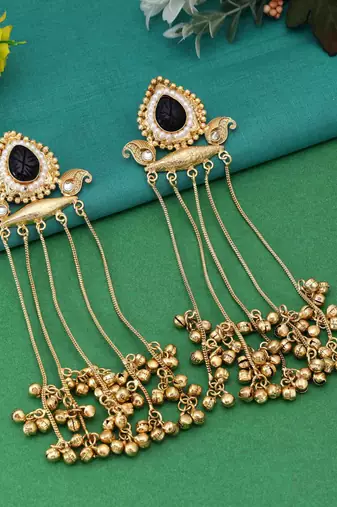 Black color long kasmiri earrings