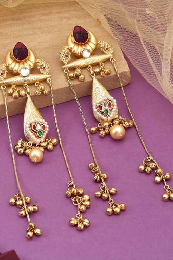 Maroon color long kasmiri earrings